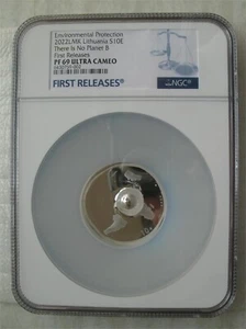 Lituania 10 Euro 2022 Silver Proof Coin Protección del medio ambiente NGC PF69 FR - Imagen 1 de 4