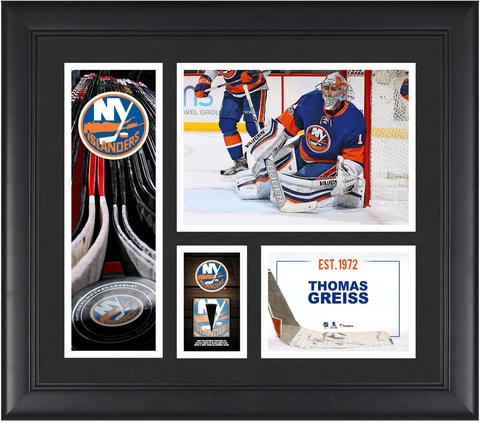 Thomas Greiss NY Islanders Framed 15x17 Collage w/a Piece of GU Puck Cover
