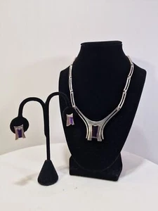 Erika Hult de Corral Ric Taxco Mexico Sterling Silver Modernist Necklace&Earings - Picture 1 of 15