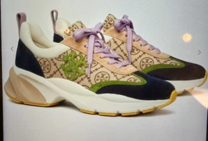 TORY BURCH T MONOGRAM GOOD LUCK TRAINER/SNEAKERS;HAZEL/NAVY/GREEN;10M;NIB;$328 - Picture 1 of 16