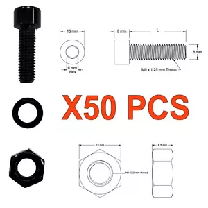 M8X1.25 mm Socket head cap bolt with washer and nut set of 50 pcs each grade 8.8 - Picture 1 of 1