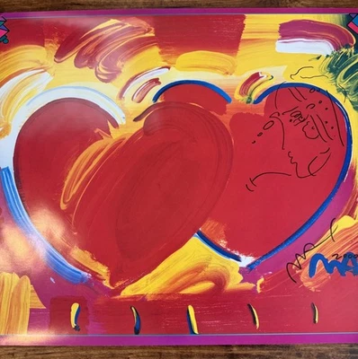 Two Hearts as One 2000 Offset Litho Peter Max 打印海报未框 — 第 1/4 张图片
