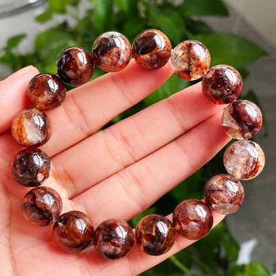 Pulsera de cuentas de cristal de cuarzo fantasma multiinclusiones rojas naturales de 13 mm 2518 Foto 1 de 4