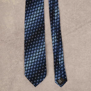 Corbata de seda vintage hecha a mano con estampado geométrico azul Van Heusen - Imagen 1 de 5