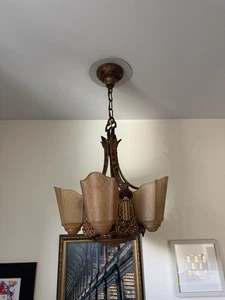 Moe Bridges 4 Light Chandelier Pendant vintage art deco Brass - Picture 1 of 4
