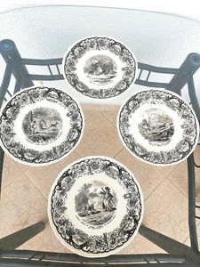 Antique Villeroy & Boch Mettlach SAAR Germany Stoneware Art Deco 4 Plates 21.5cm - Picture 1 of 9