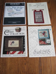 Vintage Lot of 4 Cross Stitch Patterns America Bravery Patriotic Themed Leaflets - Picture 1 of 7