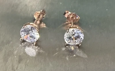 ROSE GOLD PLATED STERLING SILVER CZ STUD EARRINGS .75 Carat - Image 1 of 4