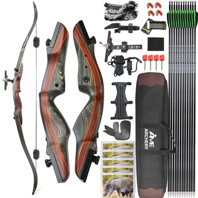 62" Recurve Bow 20-50lbs Hunting Bow Takedown Archery Arrows Target Shooting - Image 1 of 4