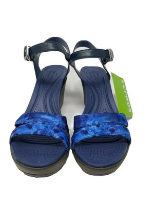Crocs Leigh II Ankle Strap Wedge Sandal Women's Size 10 Nautical Navy/Walnut NEW - Image 1 of 4