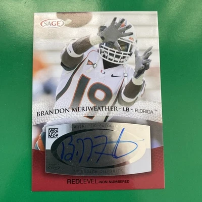 Brandon Meriweather 2007 SAGE Red Level Rookie Auto Card #A35 - Image 1 of 2
