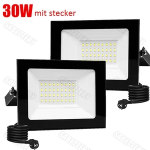 2X 30W LED inundador con enchufe foco exterior foco de construcción blanco frío DE - Imagen 1 de 10