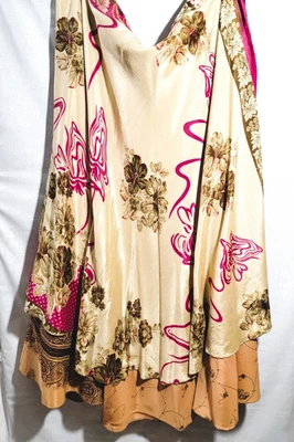 Darn Good Yarn Beige Sari Wrap Skirt Ankle Length Reversible 4-12 B Size Floral - Image 1 of 4