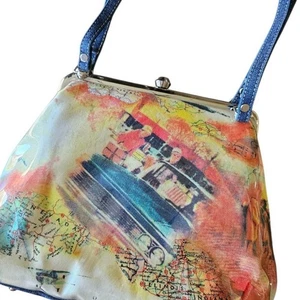 Vintage Y2K Andonia Los Angeles Collage Print Frame Handbag Travel Purse Retro - Picture 1 of 7