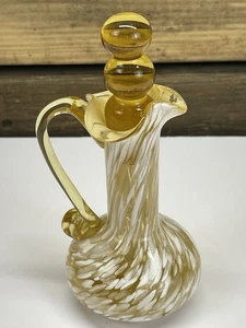Hand Blown Art Glass Miniature Pitcher ~6" tall Yellow/White with stopper - Picture 1 of 16