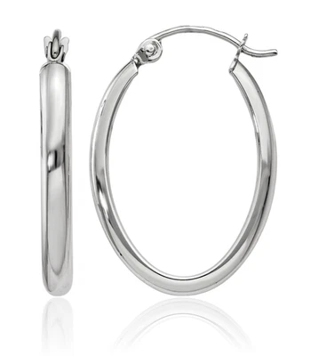 14K Solid White Gold 2.75mm Oval Medium Hoop Earrings - Image 1 of 4