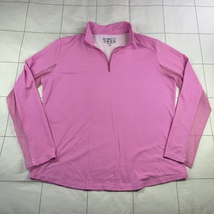 Top de golf Ibkul para mujer XL rosa blanco mini cuadros manga larga cuello falso 1/4 cremallera - Imagen 1 de 7