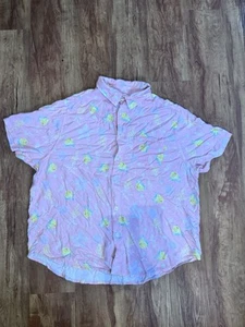 Disney Parks Men’s Size XL The Little Mermaid Flounder Pink Camp Shirt Button Do - Picture 1 of 3