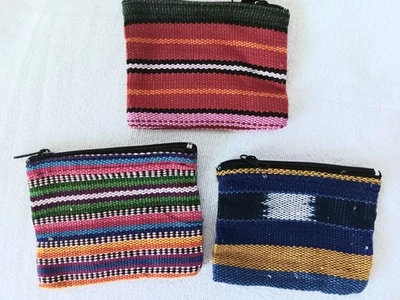 Handmade Coin Purses Set of 3 Zip Wallet Cosmetic Bag Hippie Guatemala Comalapa - Image 1 of 4