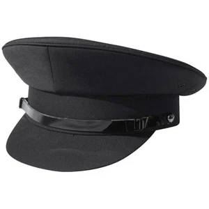 Black Chauffeur Style Peaked Cap, Size 57cm, Medium - Picture 1 of 7