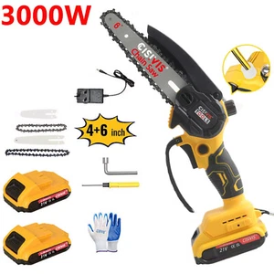 4/6'' Mini Cordless Chainsaw Electric One-Hand Saw Wood Cutter w/Oiling System - Picture 1 of 11