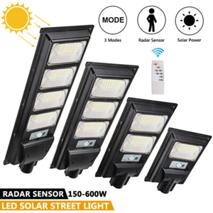 LED Solar Street Light Radar Sensor Garden Outdoor IP66 Remote+Pole Waterproof - Picture 1 of 12