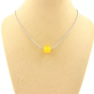 stones And Minerals. Necklace 1 Yellow Agate Pearl 8 Mm. Stainless Steel Chain - Picture 1 of 4