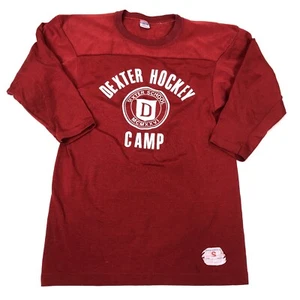 Camiseta deportiva de hockey vintage Dexter School Camp años 70 campeón barra azul algodón #4 pequeña - Imagen 1 de 9