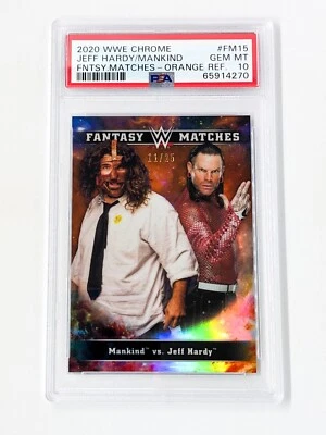 2020 Topps WWE Chrome Fantasy Matches Orange Ref Jeff Hardy & Mankind /25 PSA 10 - Image 1 of 2