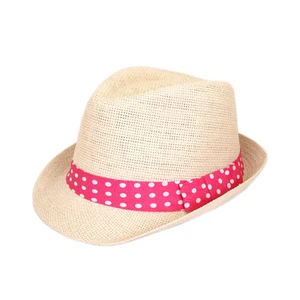 Women's Polka Dot Band Natural Fedora Straw Hat - Different Color Band Avail - Picture 1 of 19