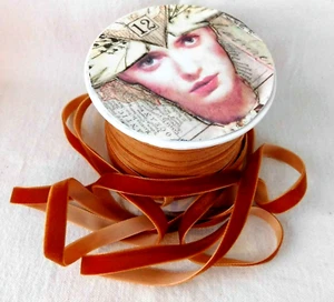 3 Yards 3/8" Velvet Ribbon Burnt Orange Quality / Finished Edges / NEW - Picture 1 of 6