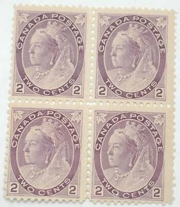 1898 Canada Scott #76 2 cent stamp block of Four Unused re-gummed perf separated - Picture 1 of 2