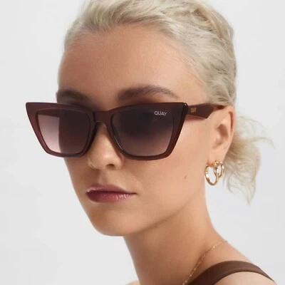 Óculos de sol QUAY Australia Call The Shots marrom chocolate olho de gato degradê elegante - Imagem 1 de 4