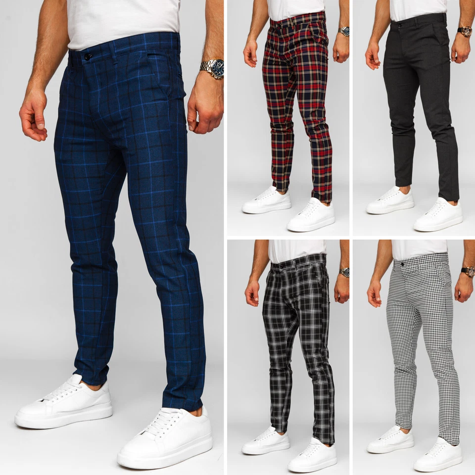 Pantaloni chino pantaloni tempo libero chino fantasia a quadri classici uomo mix BOLF casual - Immagine 1 di 1