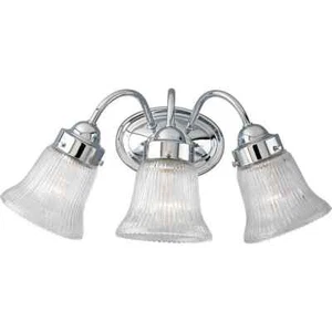 Progress Lighting Fluted Glass 3-Light Chrome Bathroom Vanity Light,Glass Shades - Picture 1 of 7