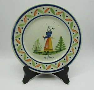 assiette ancienne HB Quimper décor bretonne signée - Imagen 1 de 6