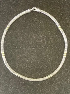 David Yurman .925 Silver & 14k Yellow Gold Hampton Cable Choker Necklace Size 15 - Picture 1 of 5