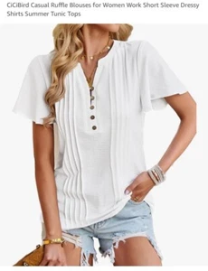 Cicibird Casual Ruffle Blouse For Women’s Work/Casual White Sz L New - Picture 1 of 6