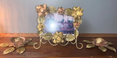 Metal EaseL Picture Frame with 3D Roses Floral Surround W/2 Candlestick Holders - Image 1 of 4