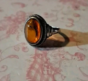 Bellissimo antico anello russo sovietico in argento sterling con pietra ambra marcata V 8 - Foto 1 di 12