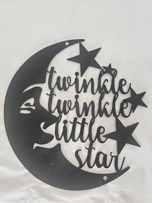 Letrero de guardería Twinkle Twinkle Little Star placa de metal negro luna y estrellas Foto 1 de 4