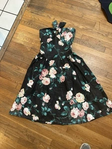 Vtg 1980s Prom Dress M/L Strapless Roses Black - Picture 1 of 6