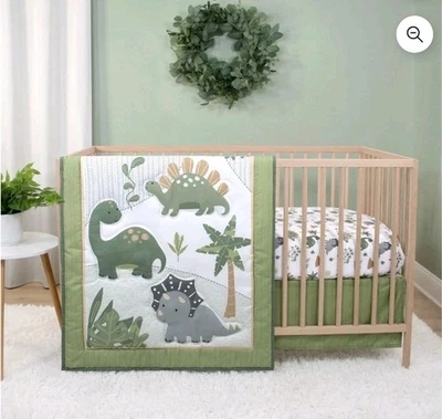 Juego de cama para cuna The Peanutshell Green Dinosaur Dreams para bebés niños, 3 piezas... Foto 1 de 4