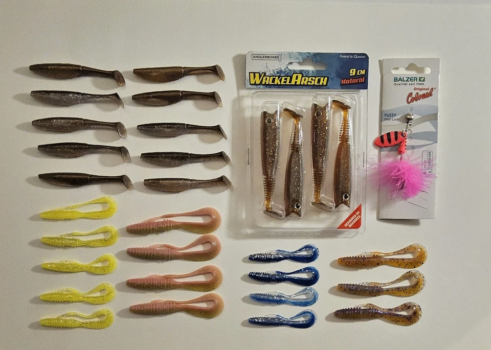 30 Gummifische Konvolut Barsch Angeln Twister Spinner Spinnfischen Döbel Forelle - Bild 1 von 4