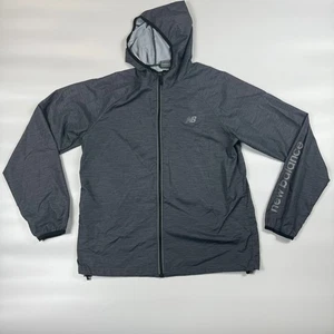 Chaqueta cortavientos New Balance para hombre pequeña gris con capucha cremallera completa dobladillo con cordón - Imagen 1 de 8