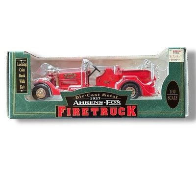 Ertl 1937 Red Ahrens-Fox Fire Truck Locking Bank 1/30 Scale Diecast Metal NOS - Image 1 of 4