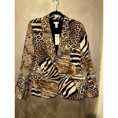 Blazer Chico’s Veronica Patchwork Animal Business Estampado Mangas 3/4 Neutro Foto 1 de 4