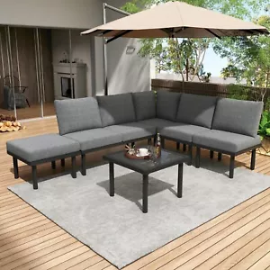 Lounge Sitzgruppe Metall Gartengarnitur Ecksofa Set Terrasse Gartenmöbel Grau - Bild 1 von 13