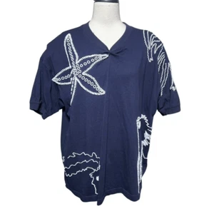 Vintage Gene Ewing Bis Woman Short Sleeve Nautical Embellished Shirt XL - Picture 1 of 6