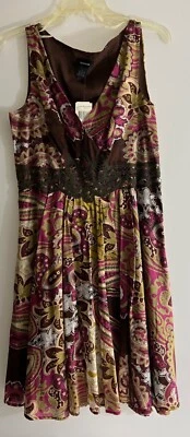 Spense Fit & Flare коричневый многоцветный без рукавов хлопок v-образным вырезом с подкладкой платье Sz 8 - Изображение 1 из 4